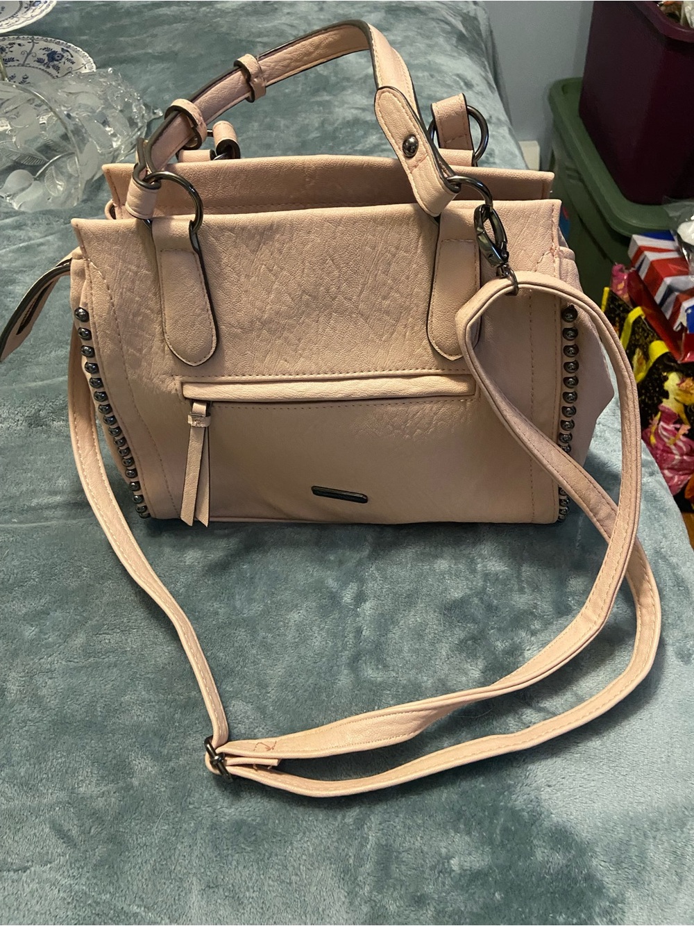 Jessica Simpson Blush Pink Top-Handle Shoulder Satchel with Stud Trim